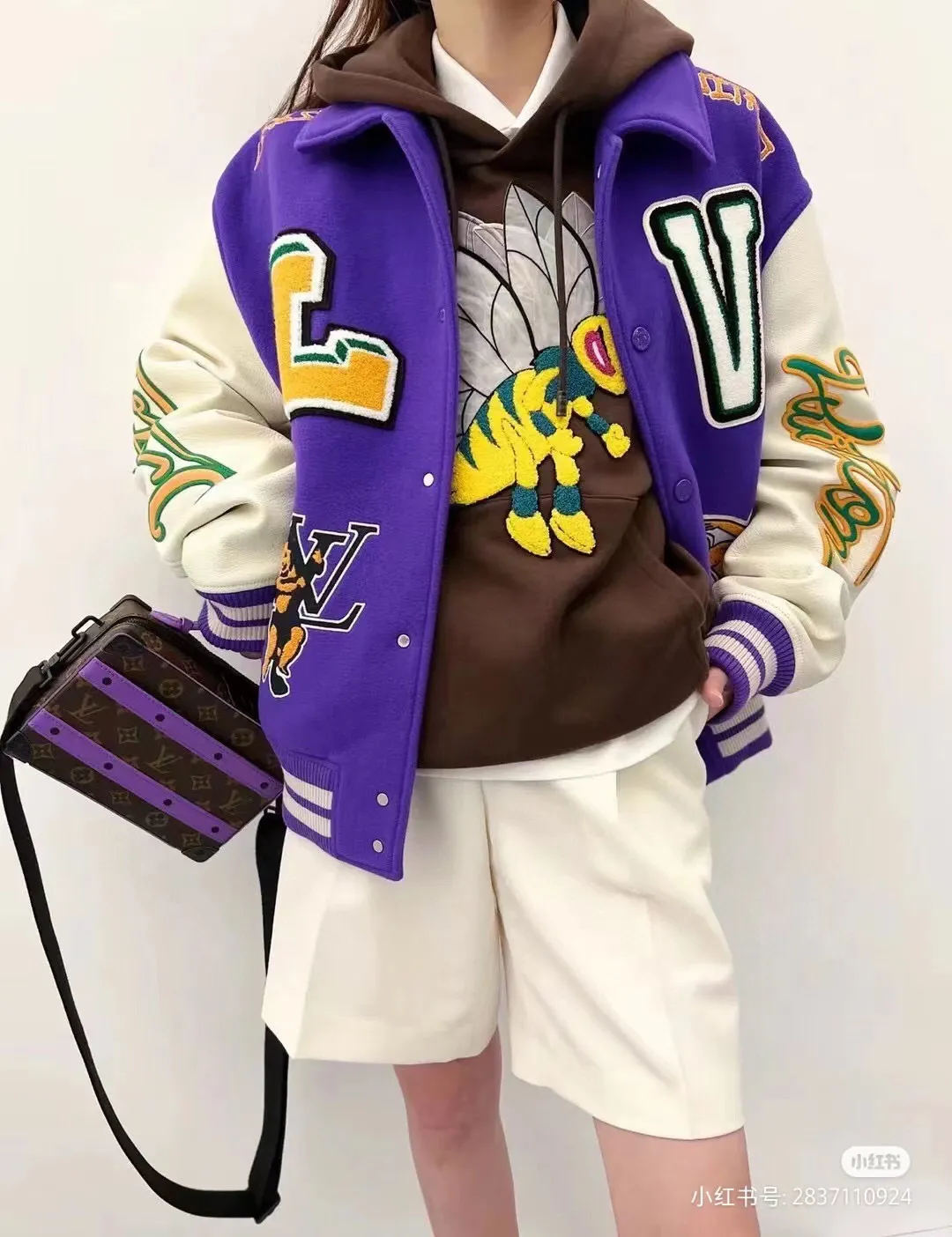 Louis Vuitton/Louis Vuitton 22Fw towel embroidered letter frog baseball jacket